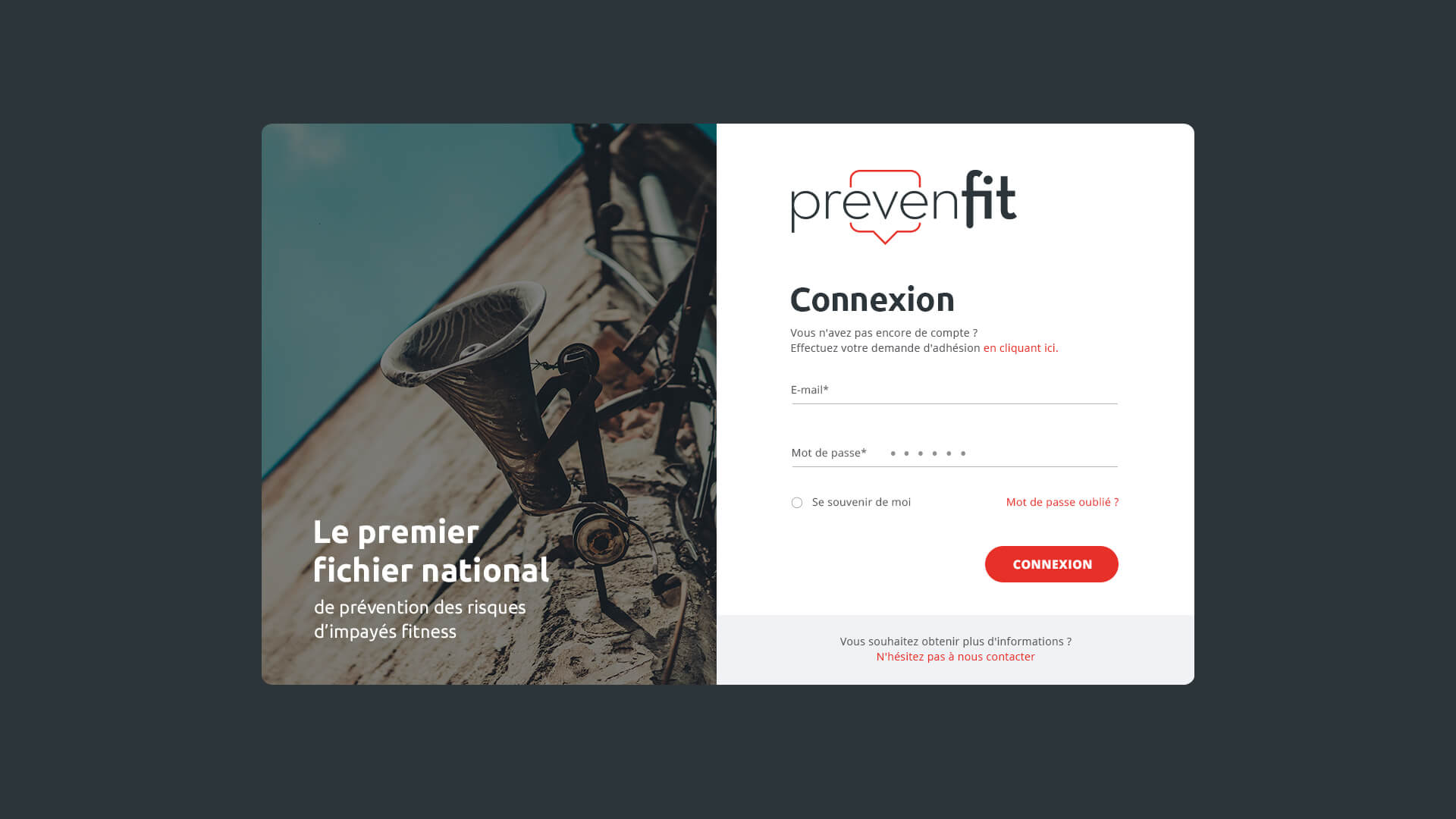 Web Design page de connexion - prevenfit